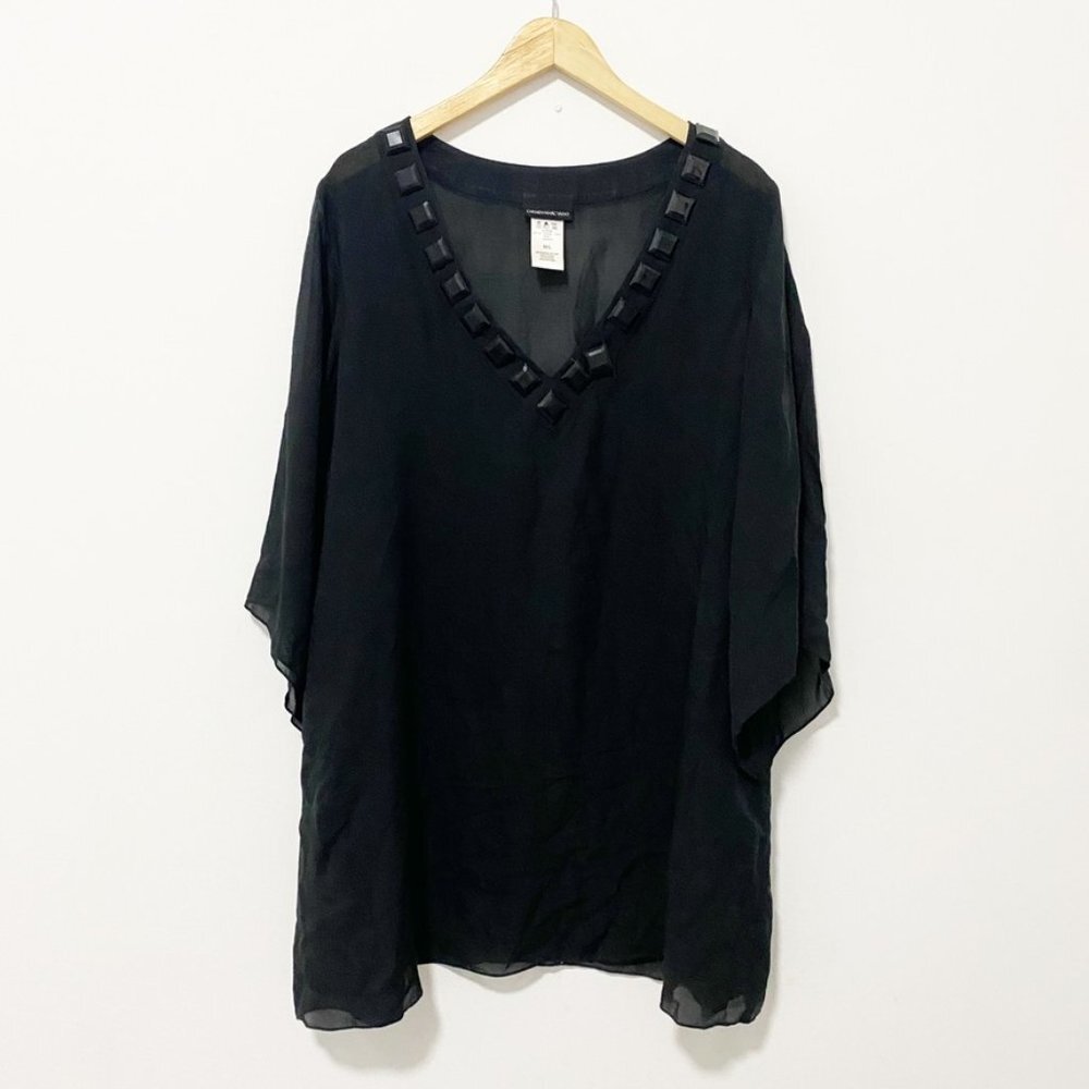 Carmen Marc Valvo Black Beaded Swim Cover up Size M/L
